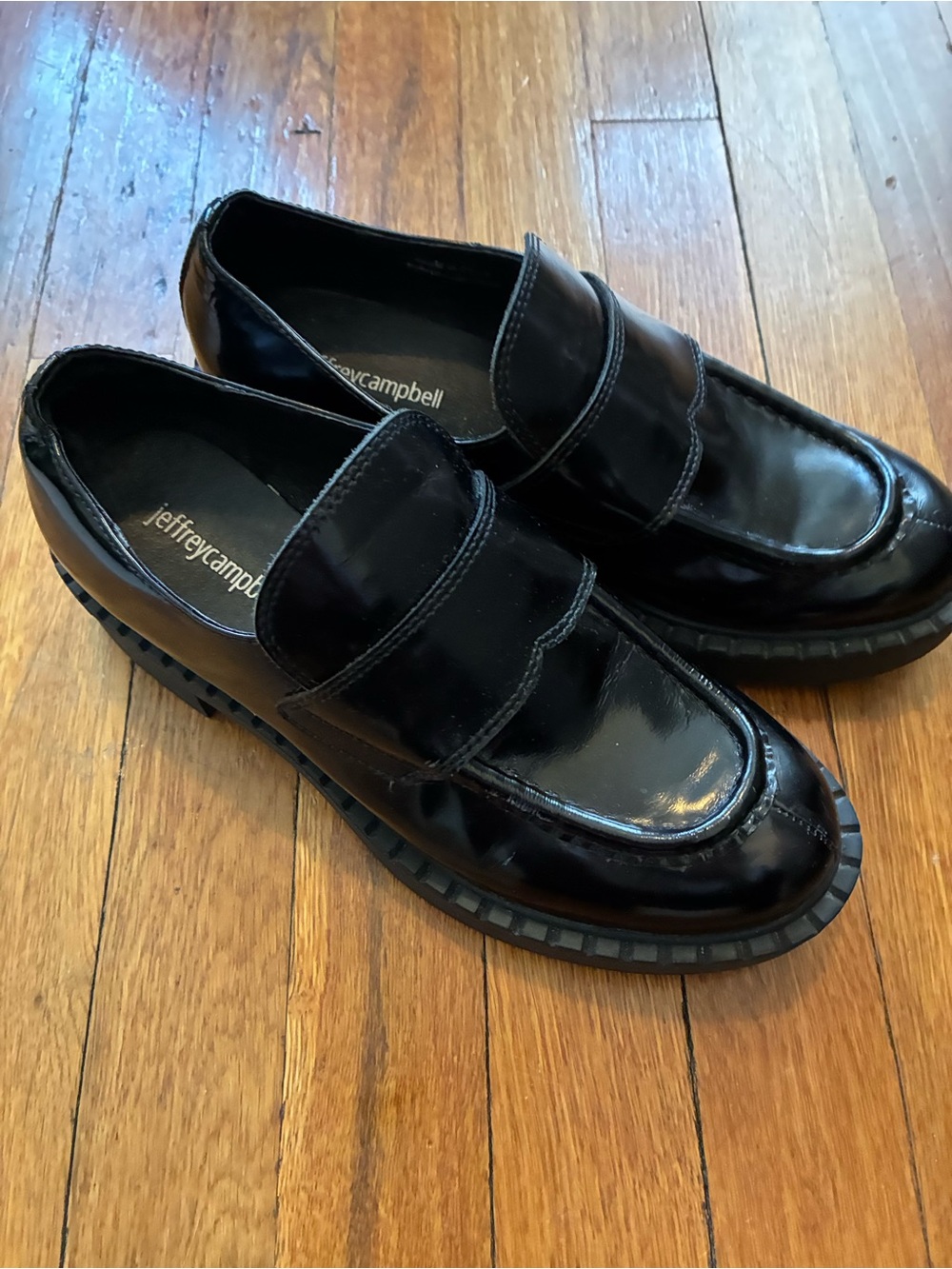 Jeffrey Campbell Librarian Loafers size 7-black patent leather, some wear
